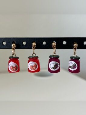 Fruit Jam Jar Dangle Earrings - Red & Purple
